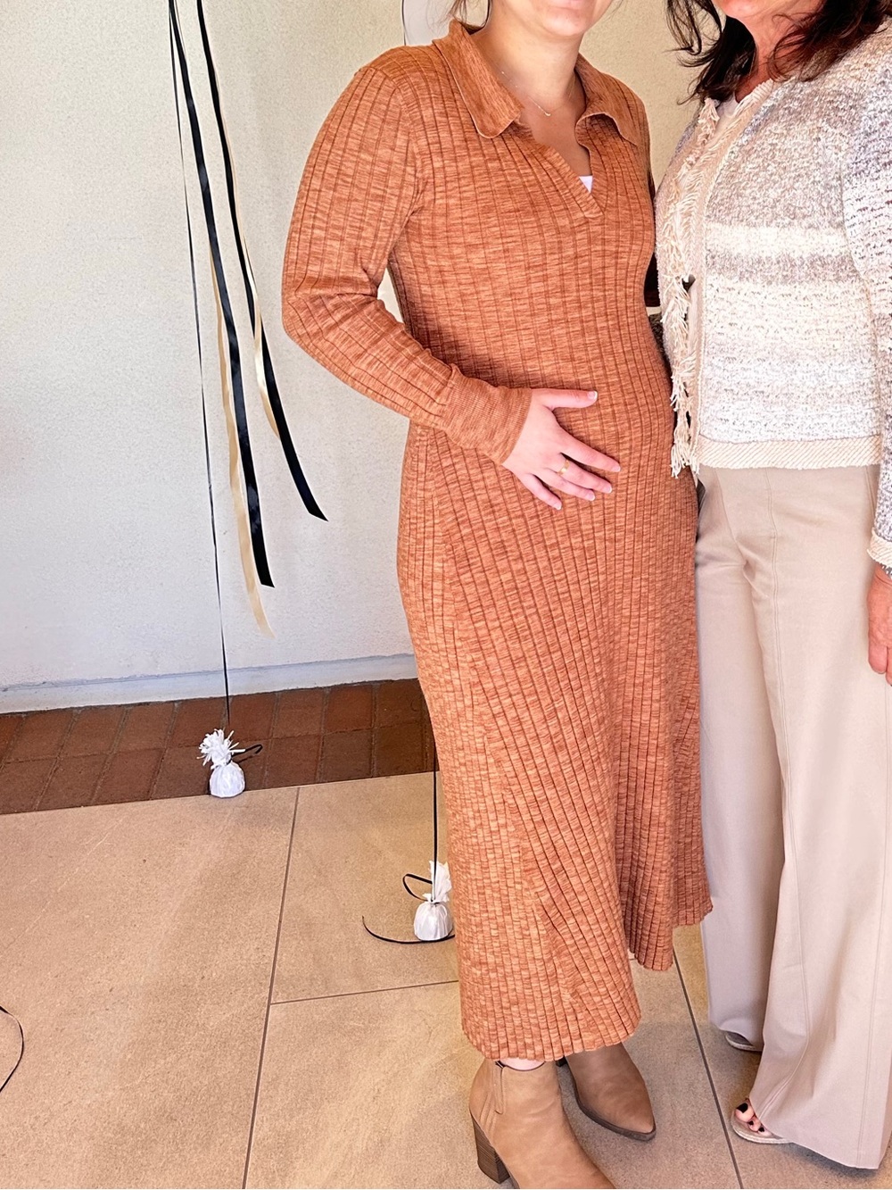 LOFT Ribbed Collared Knit Midi Dress in Rust - Picture 5 of 5